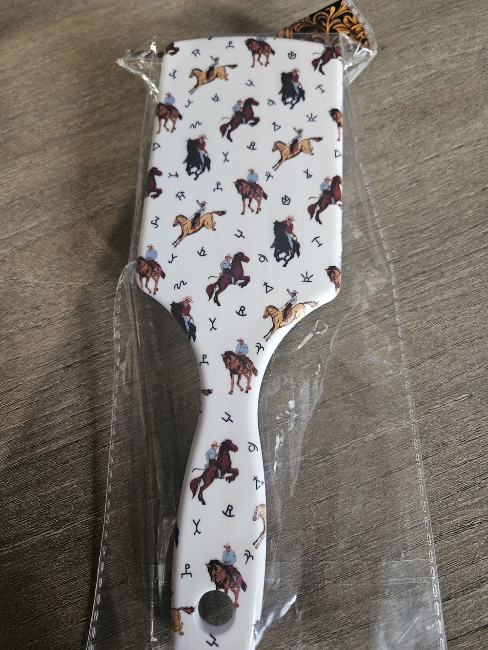 White Horse-Print Detangling Paddle Brush – Women’s Hair Accessory